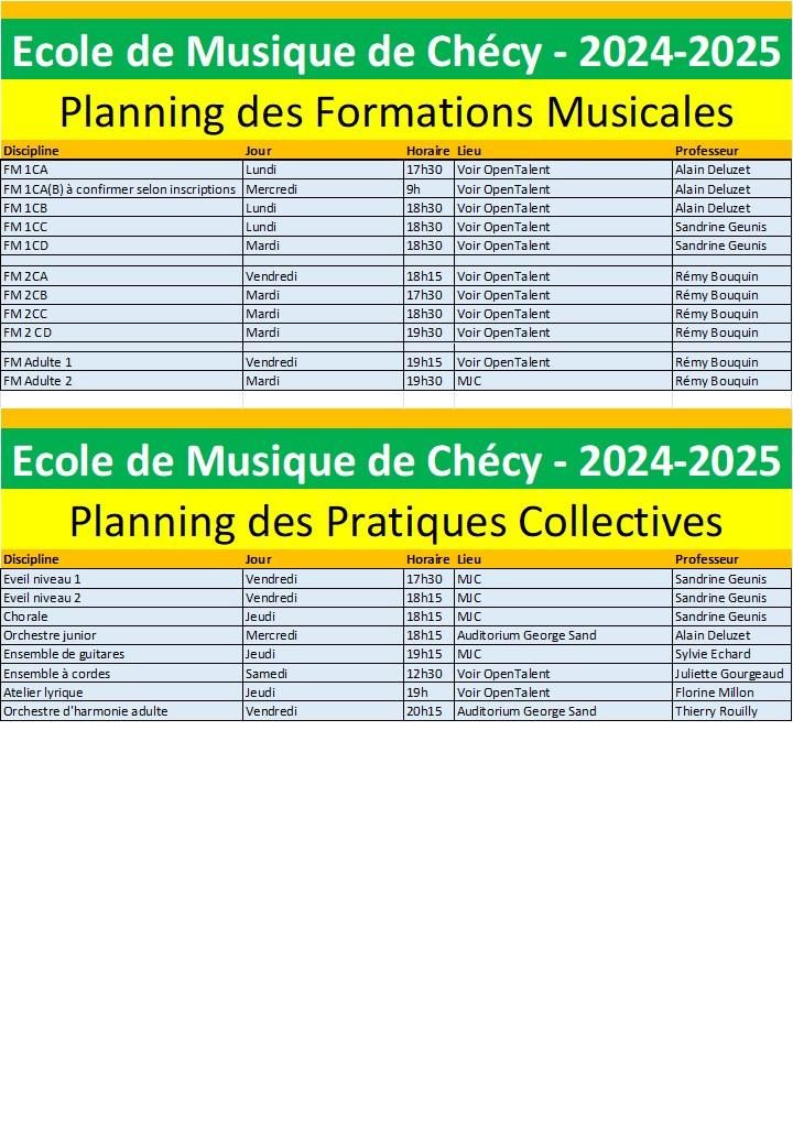 Planning des cours 2024 2026